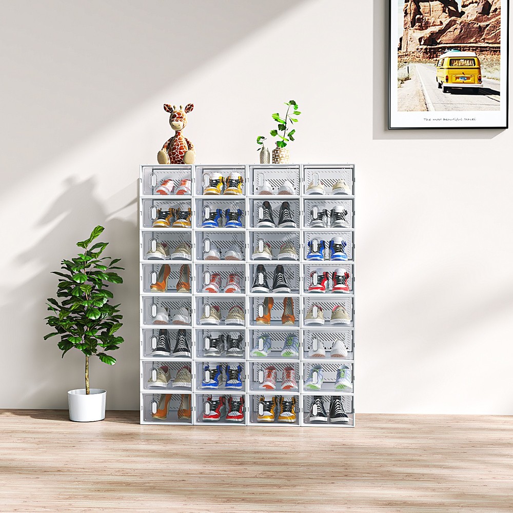 White, Small Size, 32PCS, 33*23*14cm, Shoe Box, Plastic Mesh, Freely Combinable