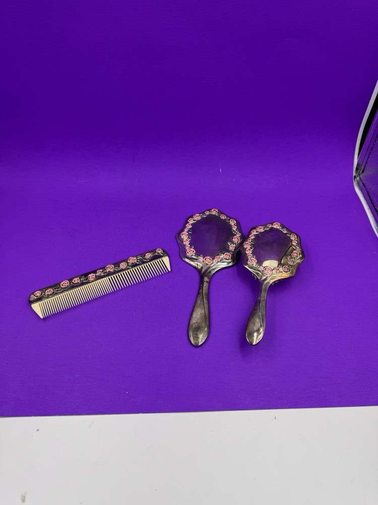 VTG -  Studio Silversmiths 3 Piece Vanity Set-The Rose Collection Silver Plated