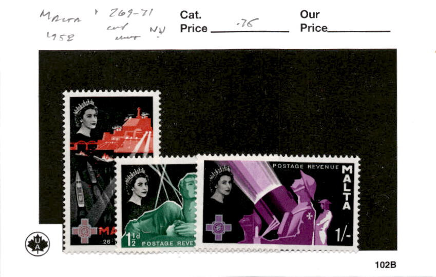 Malta, Postage Stamp, #269-271 Mint NH, 1958 (AB)