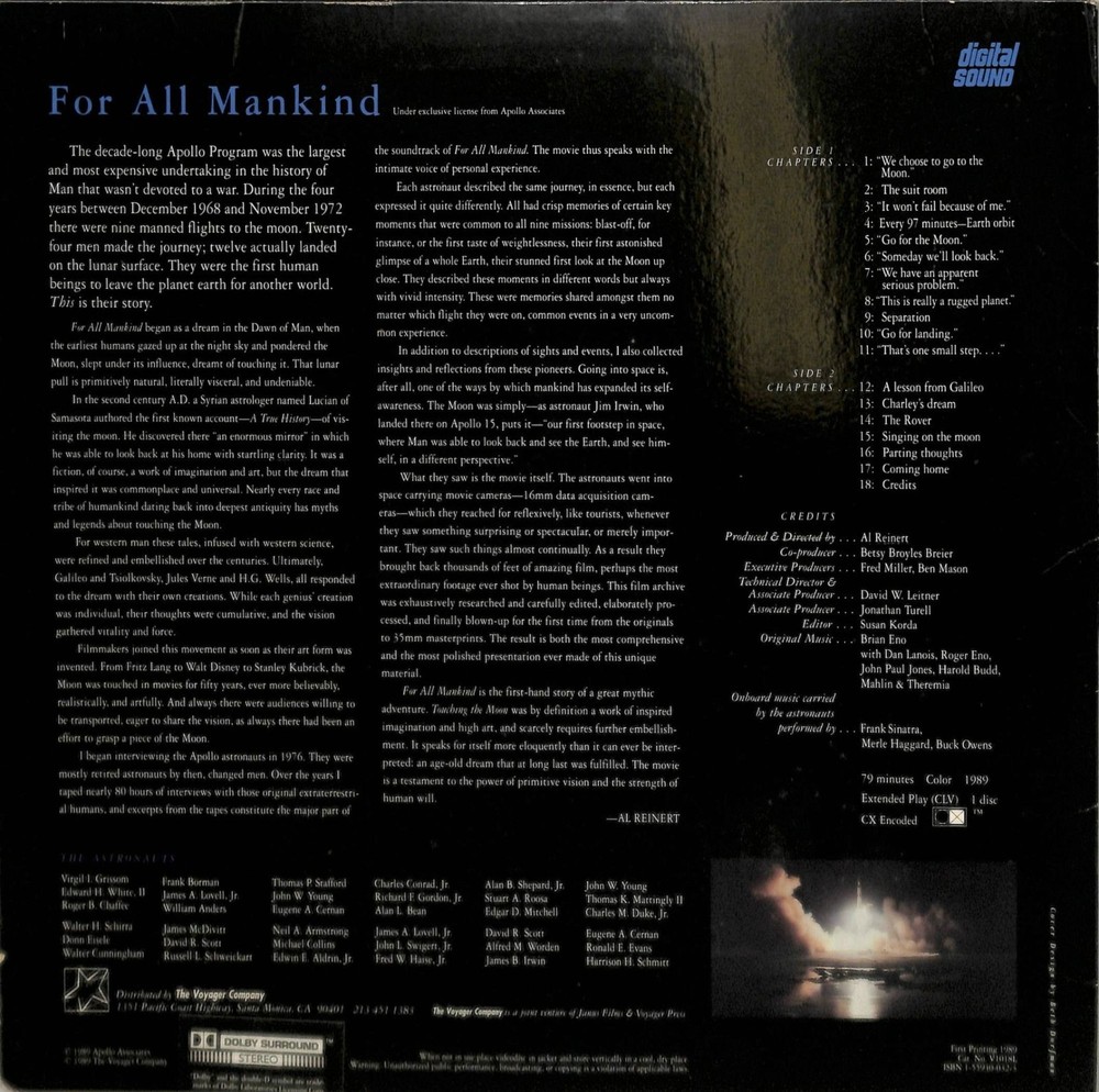 For All Mankind (1989) Laserdisc