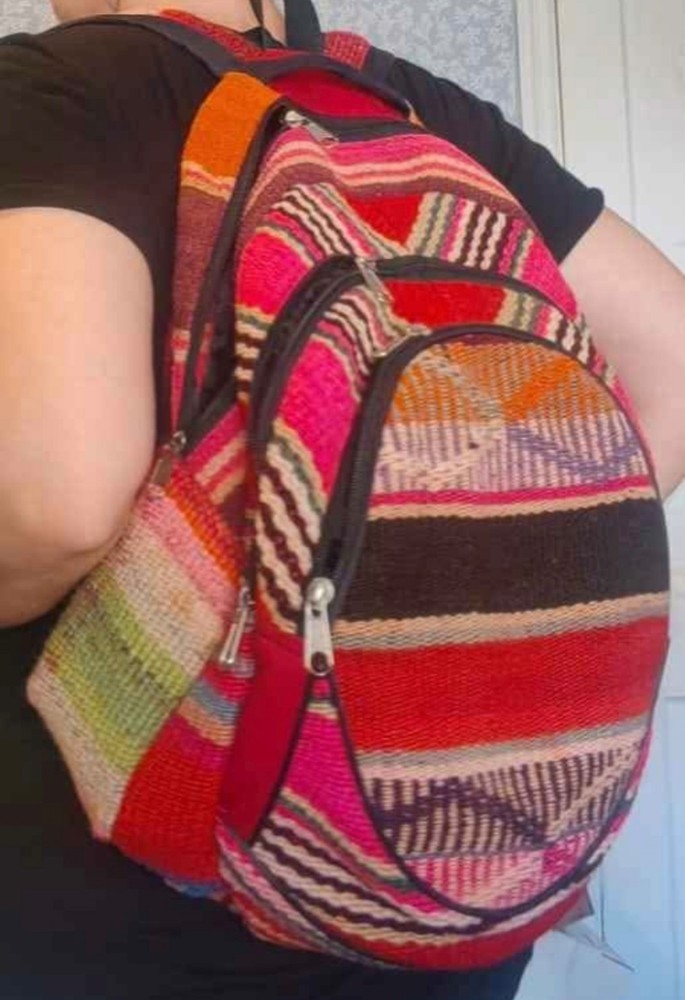 Large Handmade Andean Aguayo Backpack Authentic Woven Fabric Durable 3 Lg Compar
