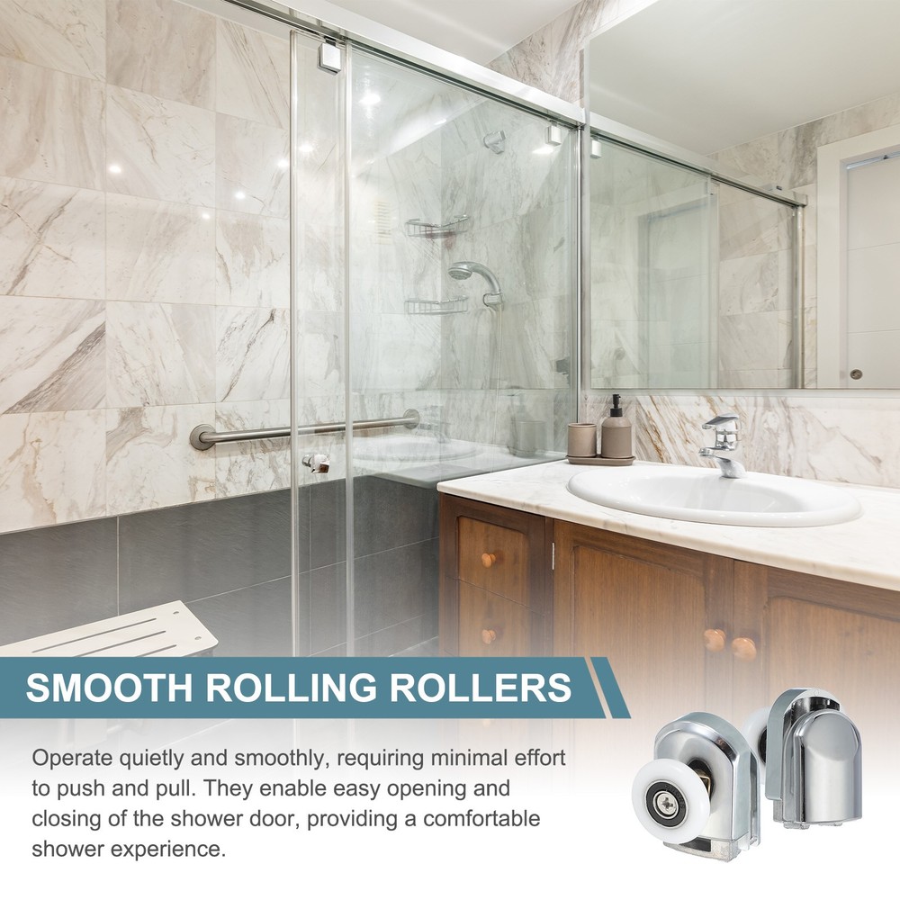2Pcs 25mm Single Shower Door Rollers Copper Bottom Wheels Pulleys Guide Silver