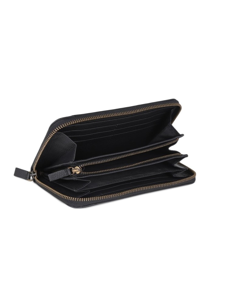 Large Leather Wallet for Women, RFID Blocking, Zip Around Closure (Black)