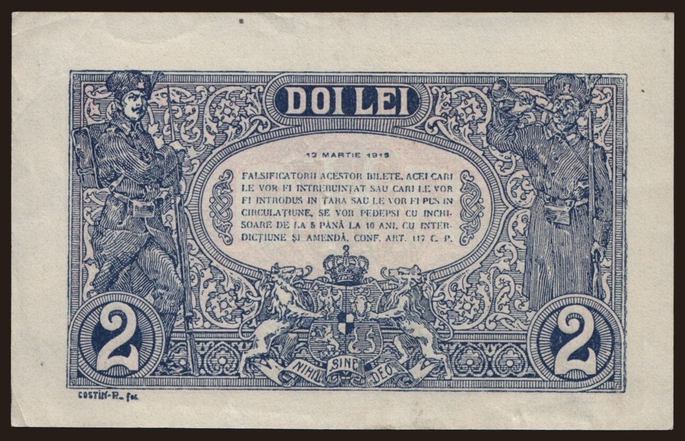 Romania - 1915 - 2 Lei - "EF-" - #CO3287
