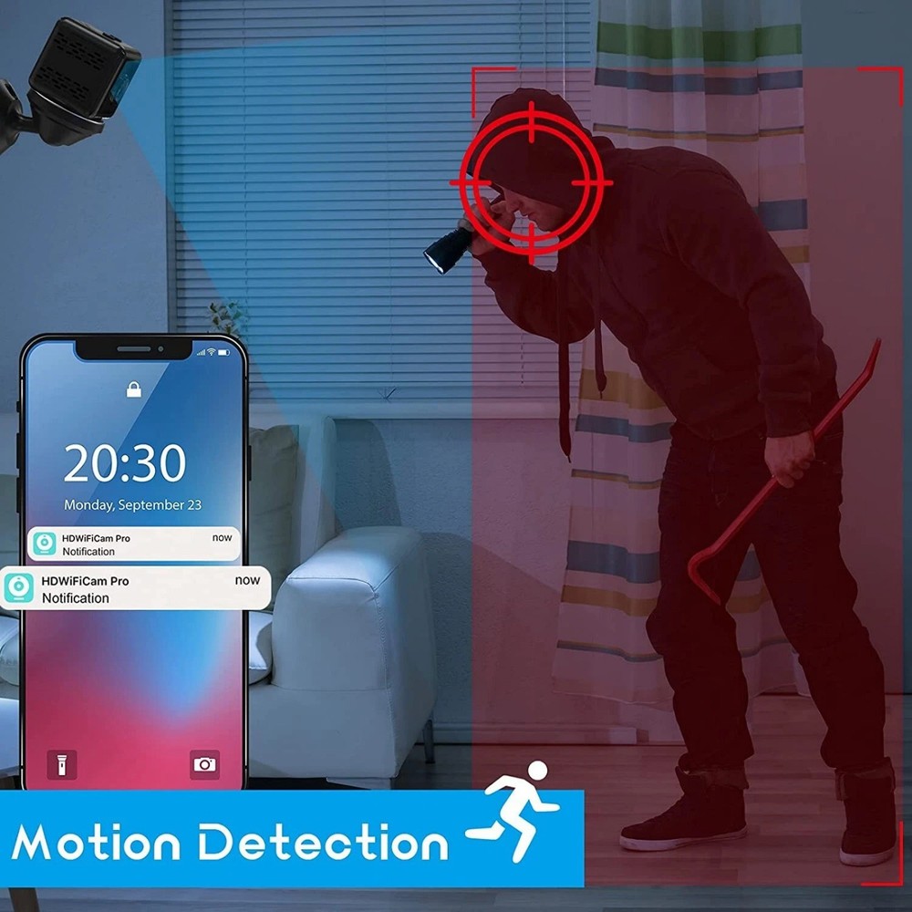 1080P HD Mini WiFi Camera w/Night Vision Motion Alert iOS Android Security Cam