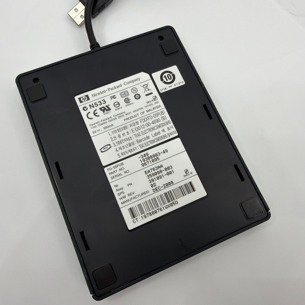 HP EA763AA FD-05PUB External USB 3.5 Floppy Disk Drive Black