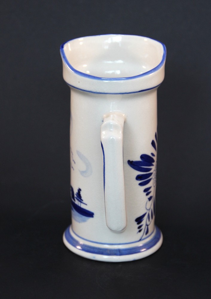 Delft hand painted pitcher with windmill and flowers 6" tall