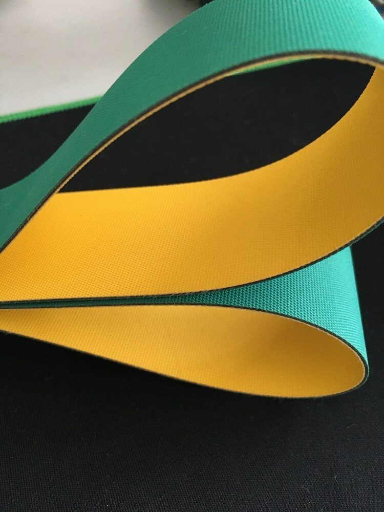 Conveyor yellow green nylon flat belt, length 245mm, width 80mm, thickness 2mm.
