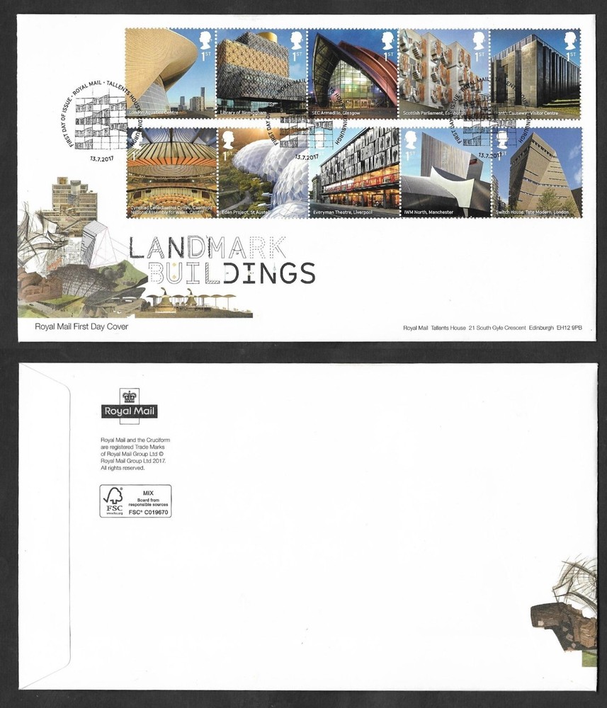 SMI) 2017 BRITISH COLONIES, REFERENCE BUILDINGS, FIRST DAY COVER, XF