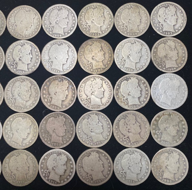 Full Roll 40 Coins. Barber Head Silver Quarters. Average Circulated.
