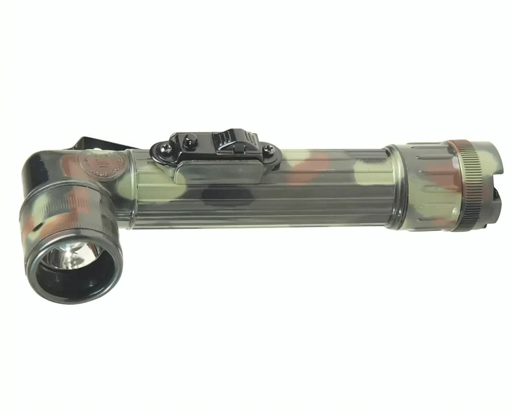 Mil-Tec Small Angle Head LED Flashlight 2AA White Flecktarn Camo 15143021