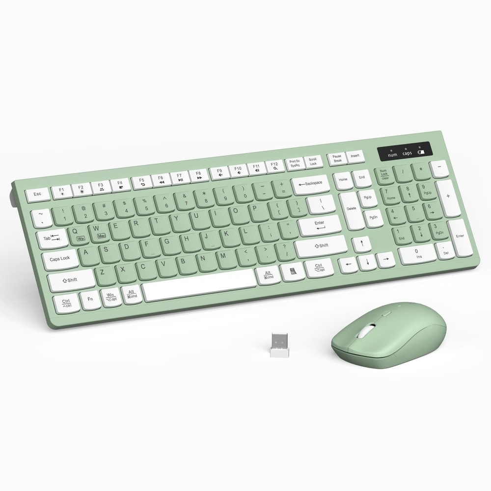 Wireless Keyboard and Mouse Combo, FullSized Wireless Keyboard and Adjustable...