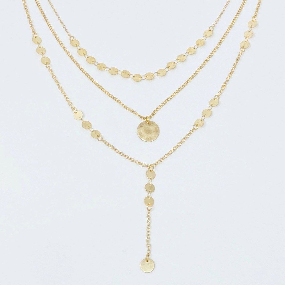 Disc Drop Layered Necklace