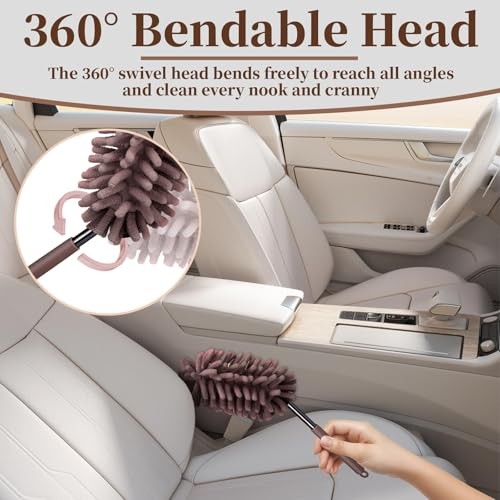 2 PCS Car Interior Duster with Extension Pole, Microfiber Car Dusters Brown