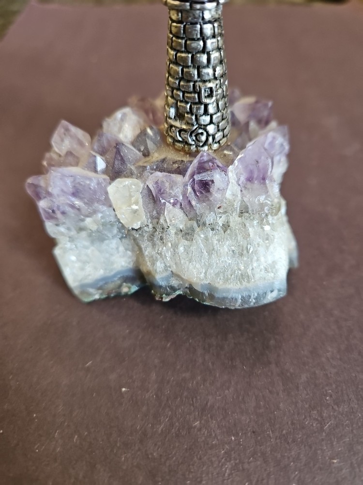 Pewter Lighthouse Blue Crystal "Light" Raw Amethyst Base