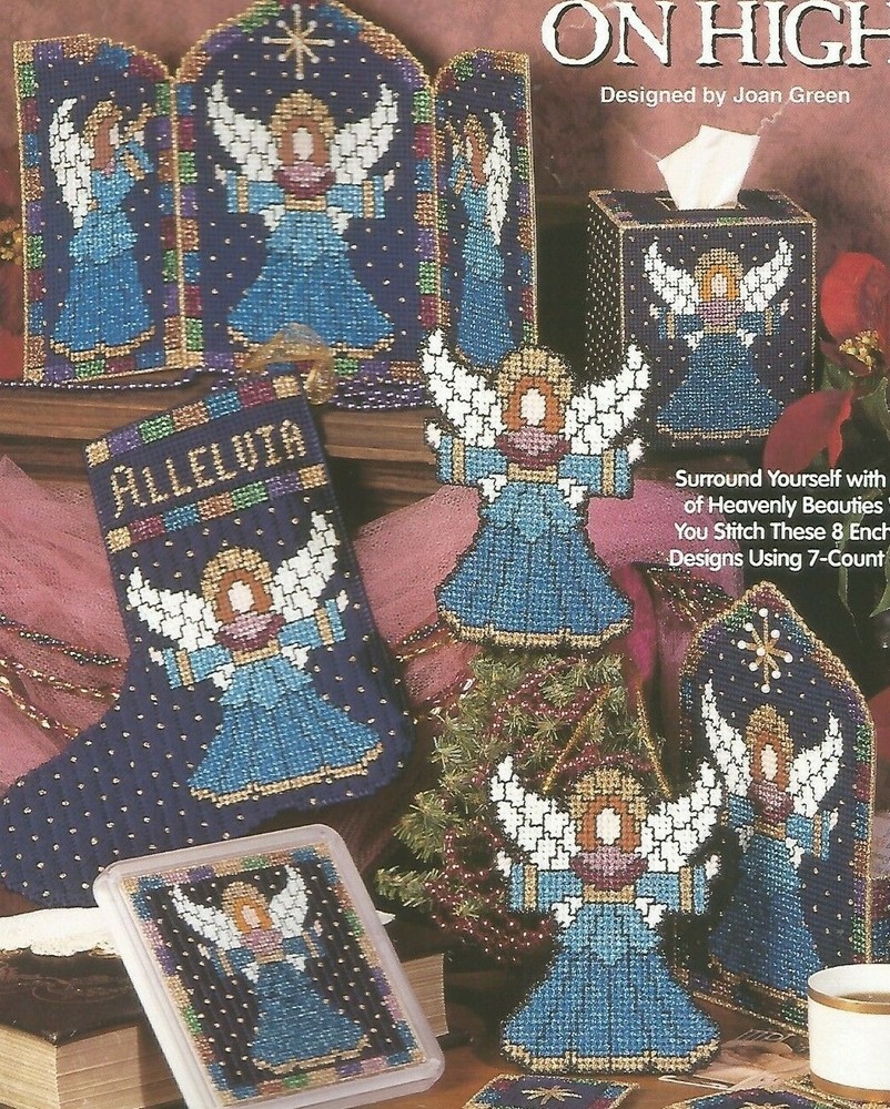 Angels on High Plastic Canvas Patterns Ornament Coasters Card Caddy Stocking D30