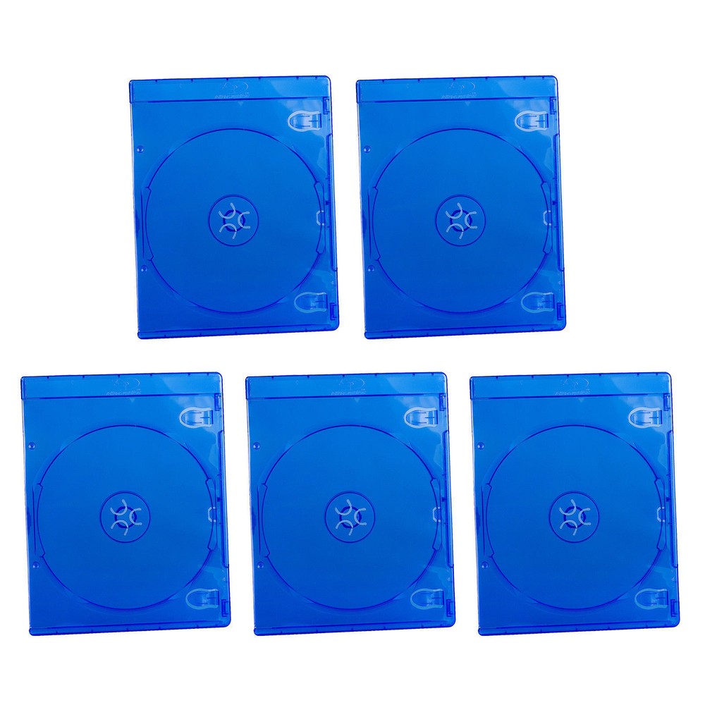 5 Pack DVD CD BD Case Storage Movie Disc 7mm Plastic Blue Holder Clear Sleeve
