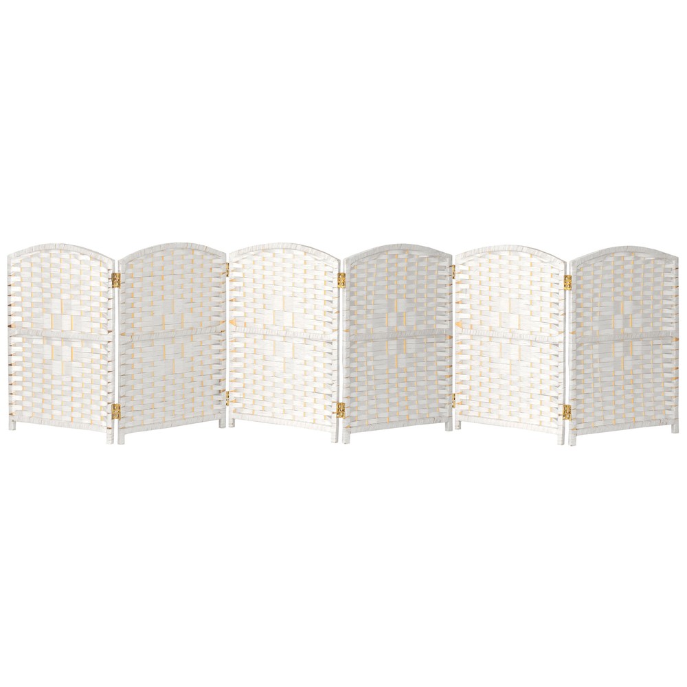 2 ft. Short Diamond Weave Fiber Folding Screen - White - 6 Panel