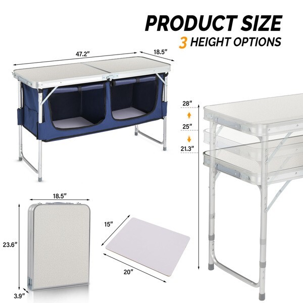 Hot Sale 4 Ft Adjustable Folding Camping Aluminum Table with Storage White