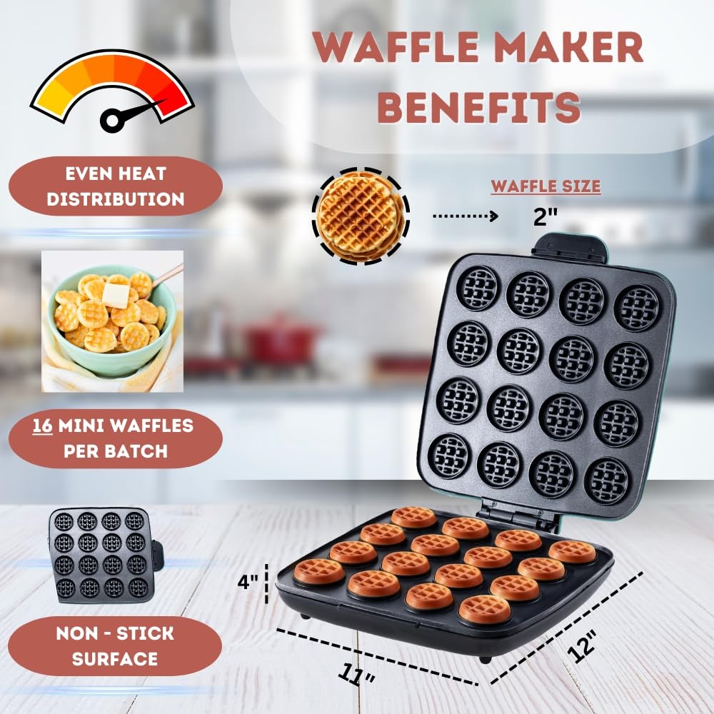 16 PCS Mini Waffle Maker Machine, Nonstick Waffles Iron Quick Heat-Up Surface...