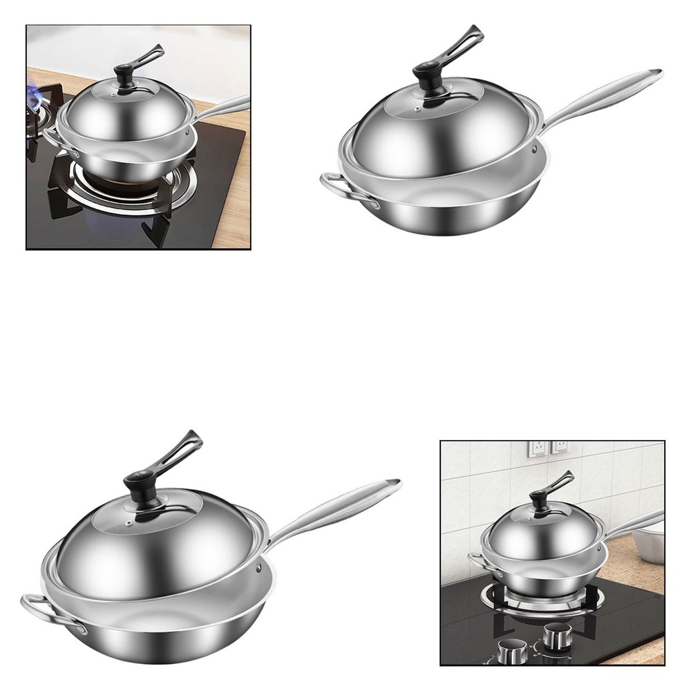 Stainless Steel Wok Pan Stir Fry Pan Practical Kitchen Cookware Multifunctional