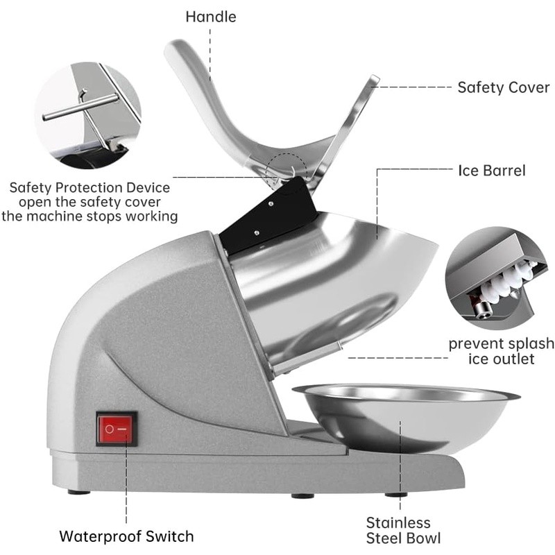 High Efficiency Ice Shaver Three Blades Snow Cone Machine W/ Waterproof Switch