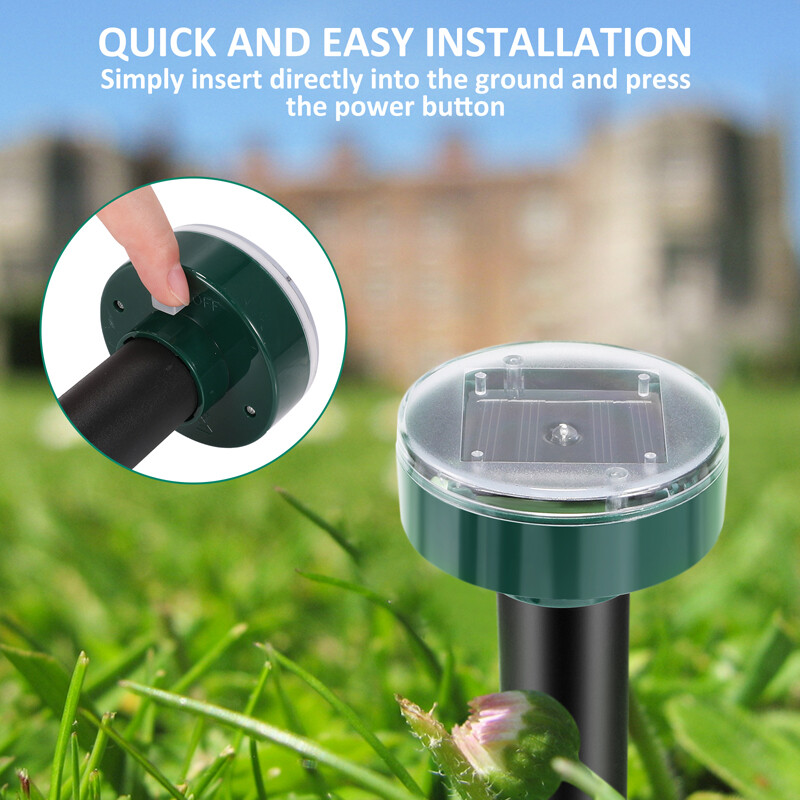 Solar Ultrasonic Animal Repeller Outdoor Mole Gopher Pest Control Spike W/ Light