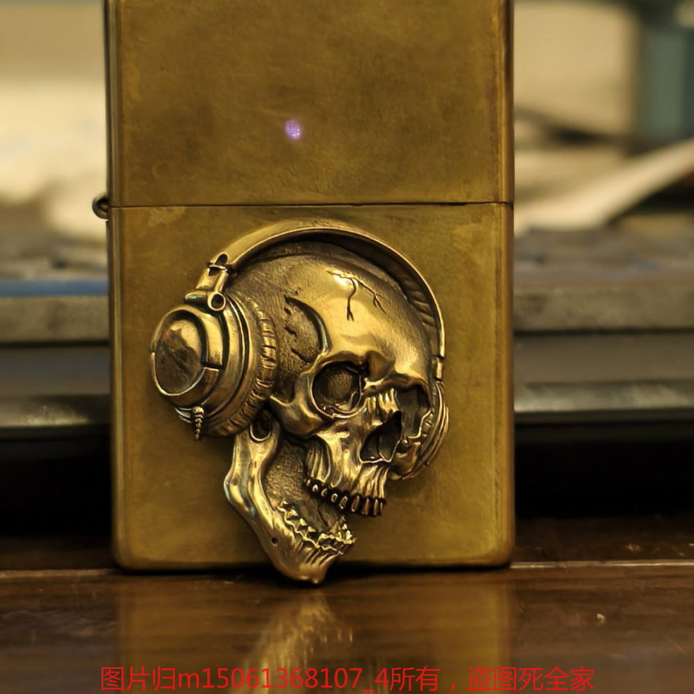 Brass High-Quality Skull Decal Kerosene Lighter (Does Not Include Lighter)