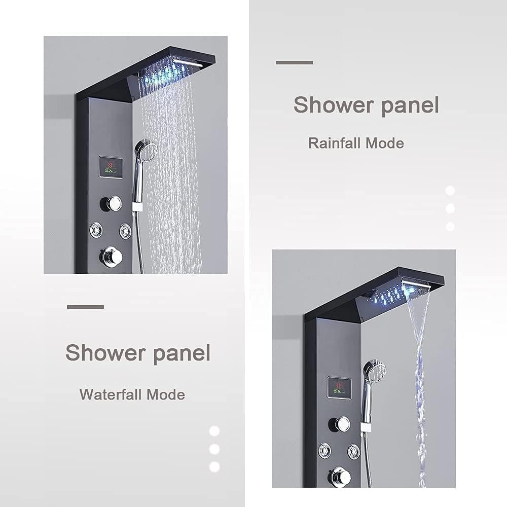 Multi-Function Shower Panel with LED Display: Rainfall, Handheld & Massage Modes