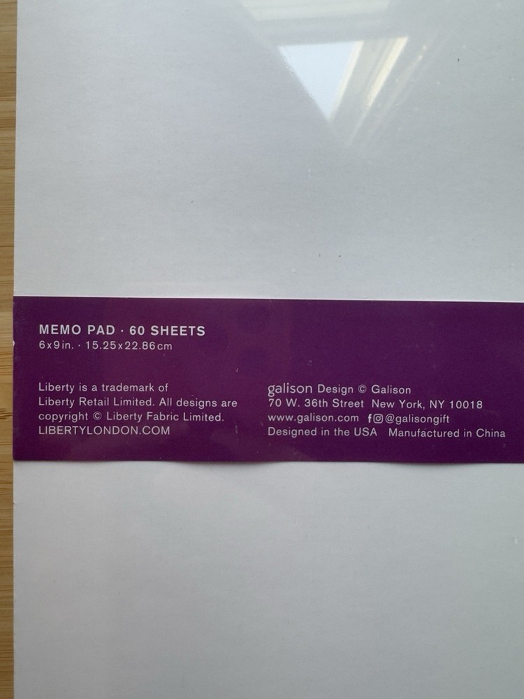 Liberty Memo Pad Note Pad Floral Design 60 Sheets