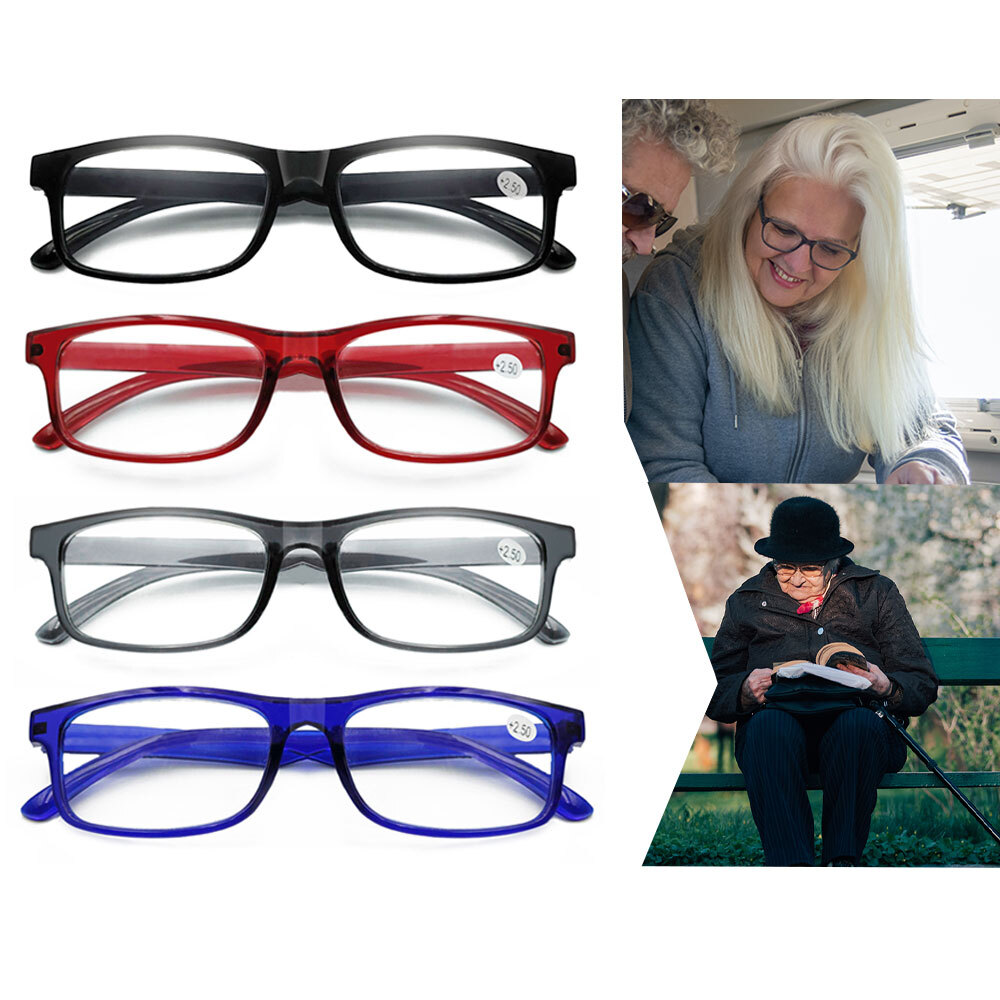 4Pair Reading Glasses Rectangular Business Metal Reader +1.0 1.5 2.0 2.5 3.0 3.5