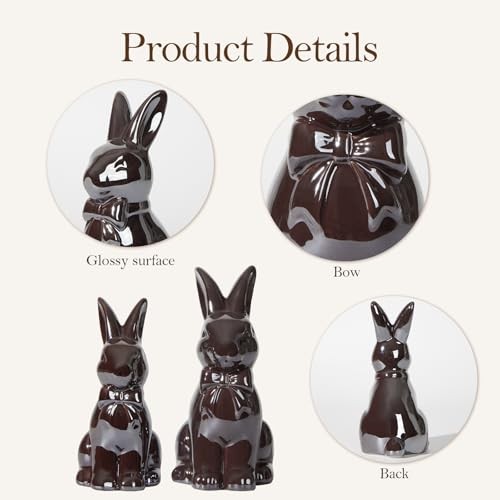 2PCS Easter Decoration Bunny Decor - Spring Easter Brown Rabbit Shiny Brown