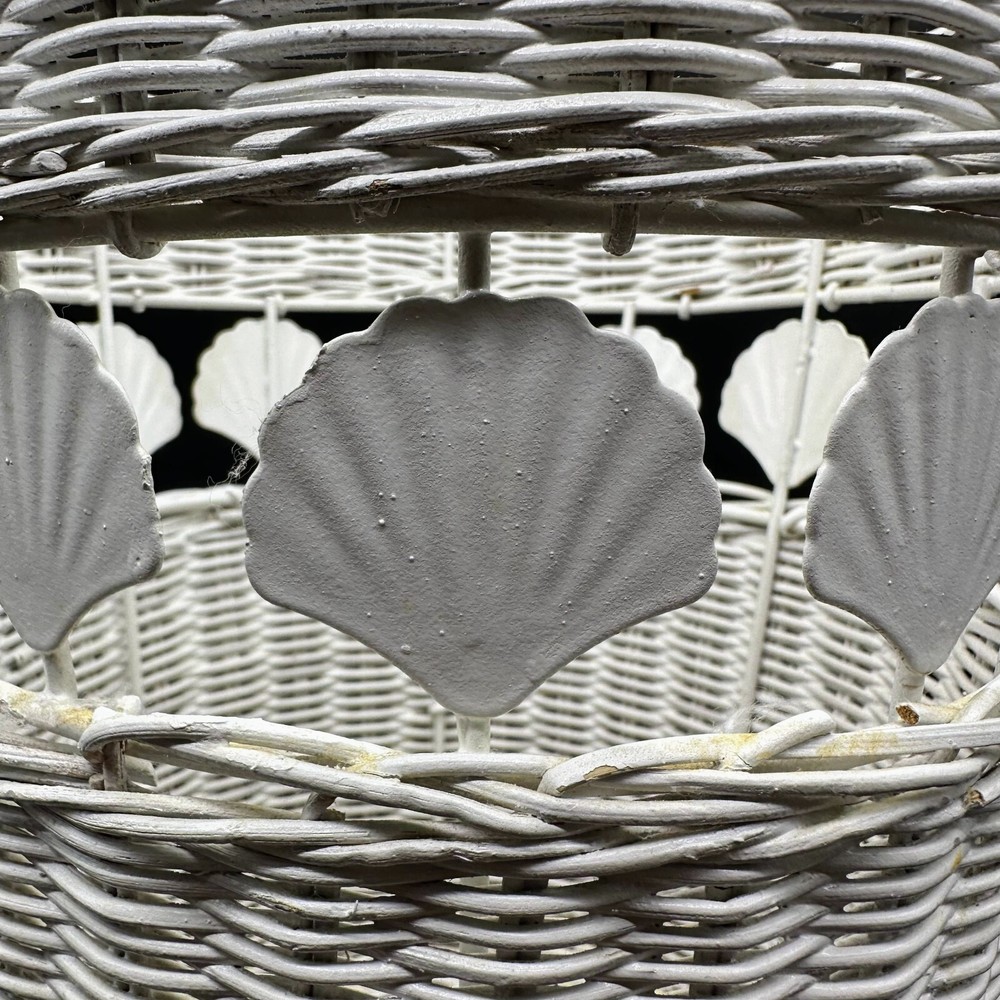 Vintage Wicker & Metal Shell Pattern Waste Storage Basket
