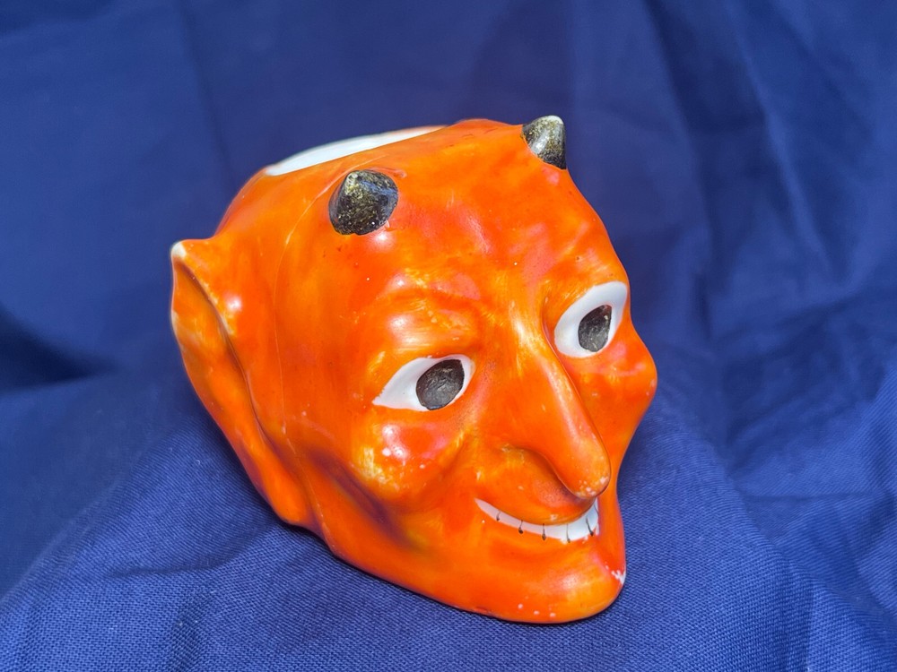 Vtg Devil Matchstick Holder Satan Lucifer Painted Ceramic Fireplace Match Safe