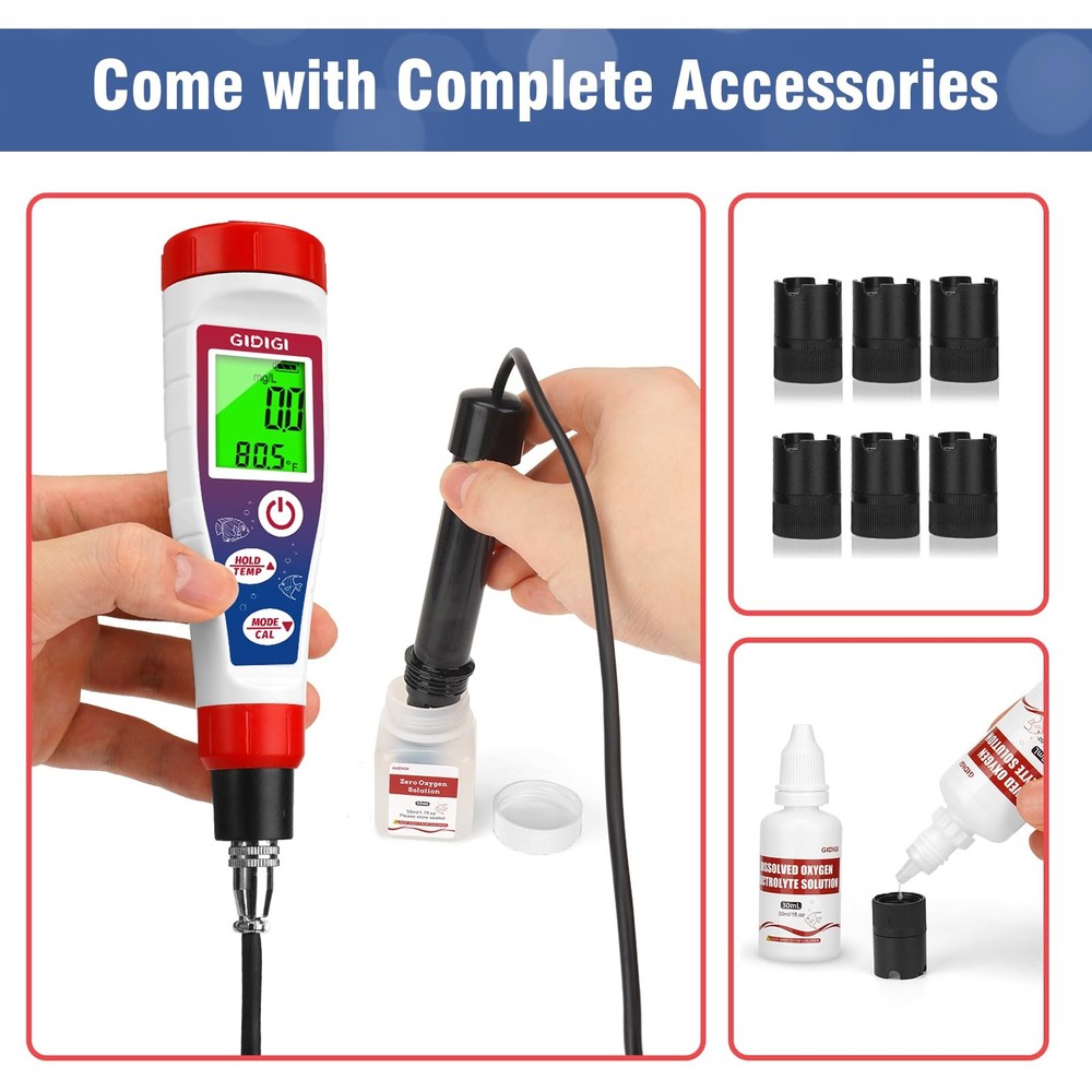 Digital Dissolved Oxygen Meter,Dissolved Oxygen Test Kit with 4.92 ft Probe C...