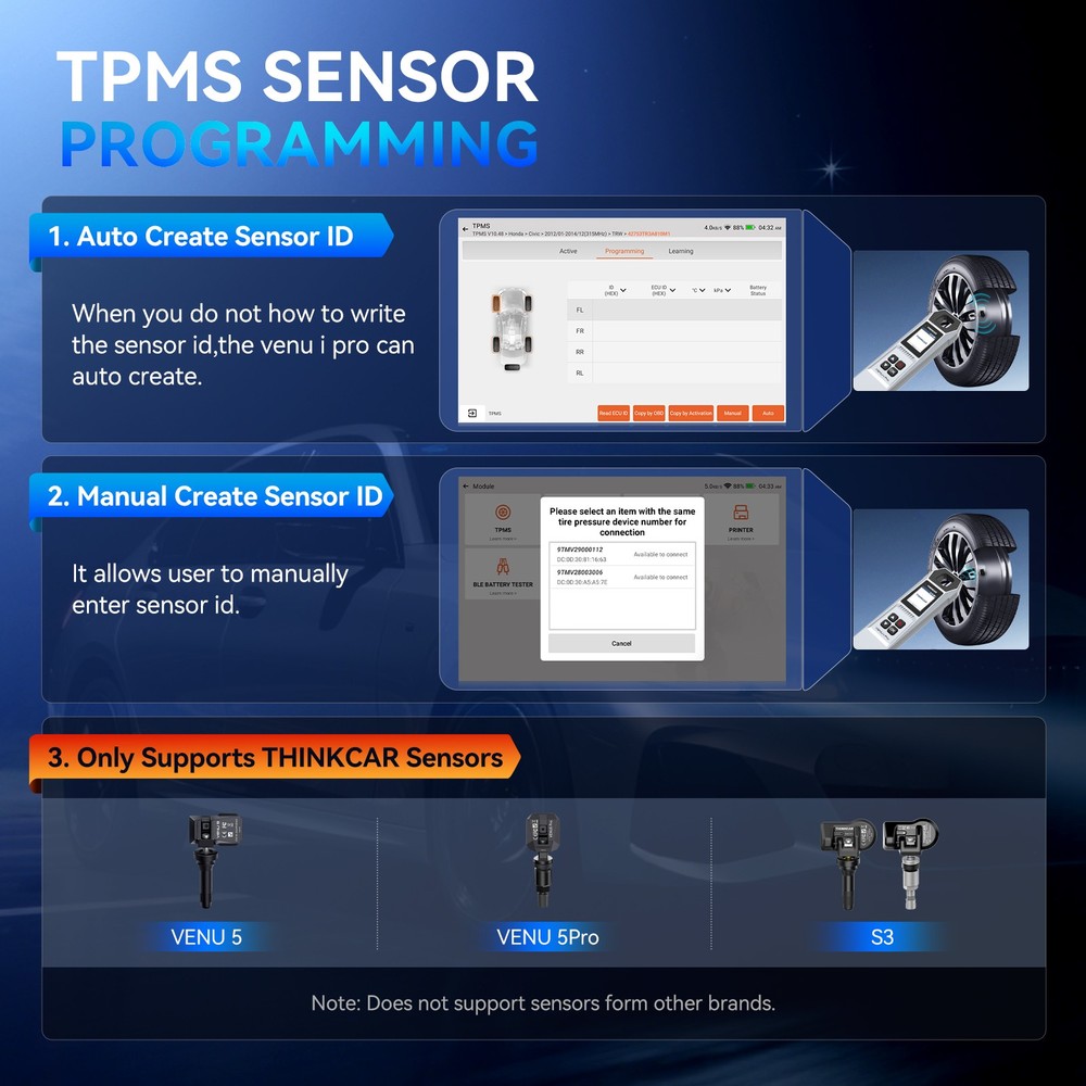 VENU Ipro & VENU5 Tire Pressure Sensor programming THINKCAR TPMS Tool Set NEW