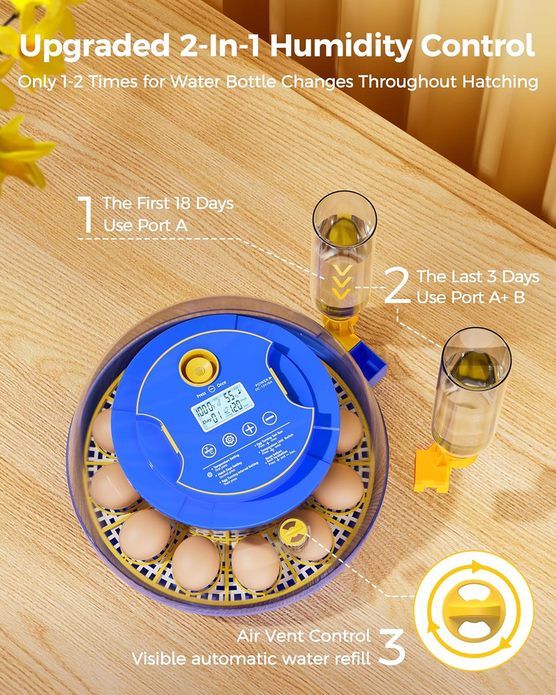 18 Incubators for Hatching Eggs, Automatic Egg Turning and Humidity Control, 360