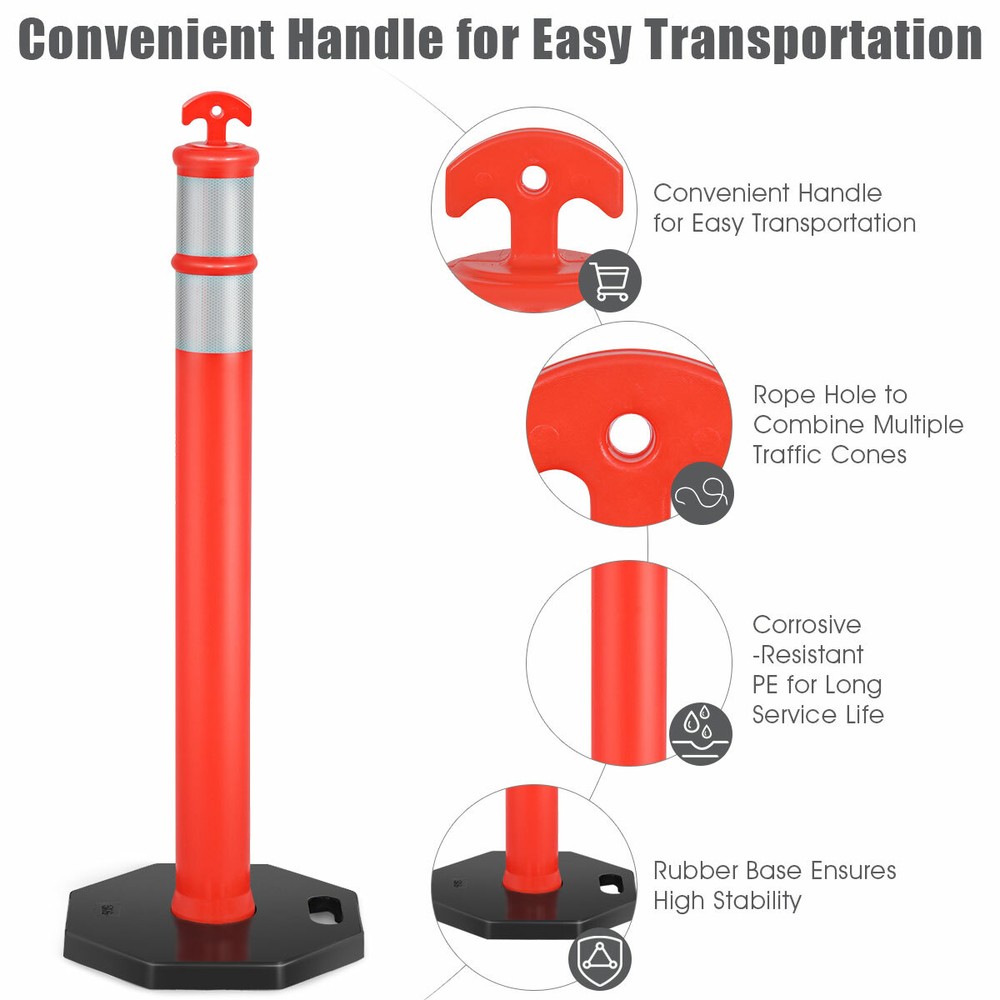 Ironmax 6 Pack 45" Traffic Delineator Post Cone w/ Rubber Base Reflective Bands