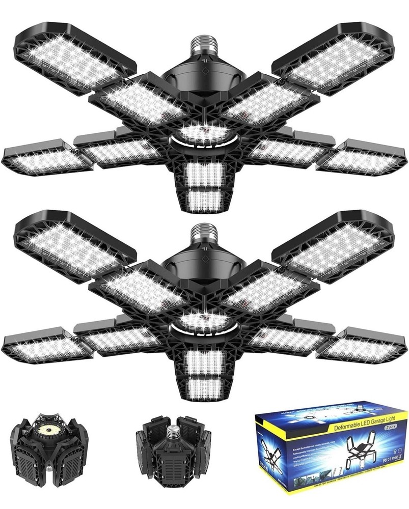Garage Light- 2 Pack LED Bulb - Super Bright Shop Ceiling Lights Deformable