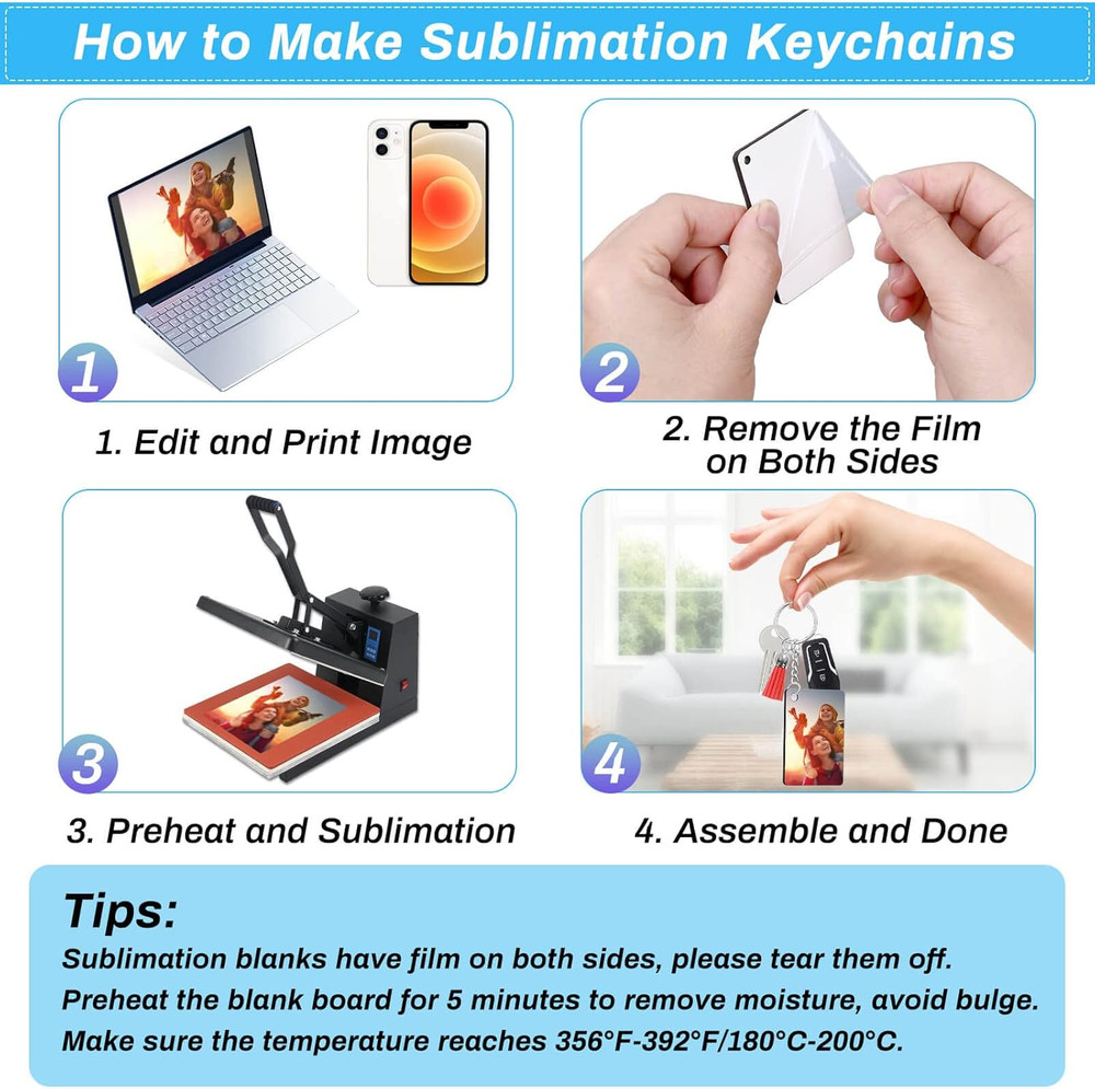 120Pcs Sublimation Keychain Blanks Bulk Set with Rectangle Sublimation Blanks Ta
