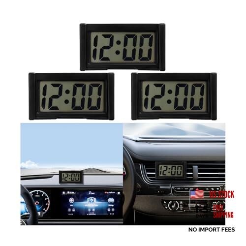 3PCS Mini Car Dashboard Digital Clocks, Small Self-Adhesive Bracket Black