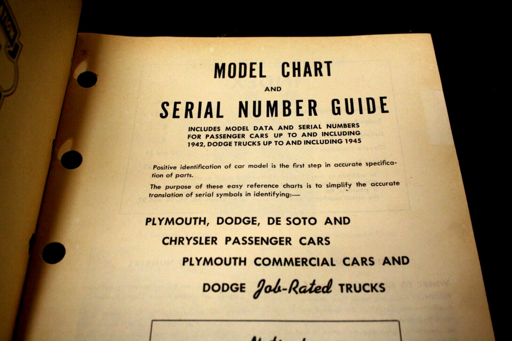 MOPAR Model Chart Serial Number Guide Catalog # D-10918 1942?