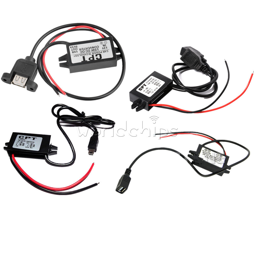 DC-DC 12V to 5V Mini/Micro/A type USB Dual Converter Step Down Power Module Tool