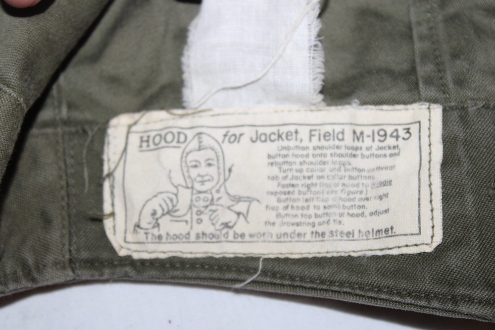 ORIGINAL WWII M-1943 COMBAT FIELD JACKET HOOD, SIZE MEDIUM