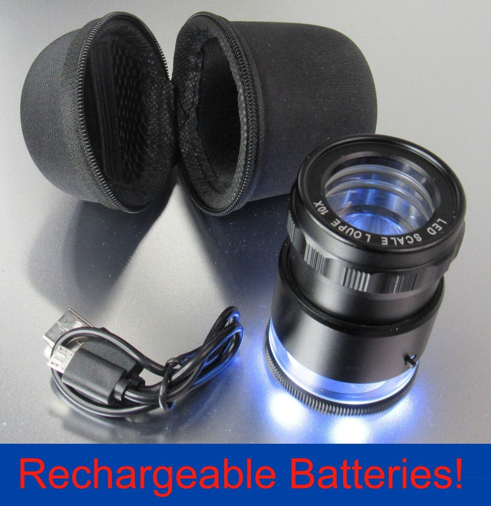 10X LED lighted USB Rechargeable Microscope Loupe Viewer Magnifier with Reticle