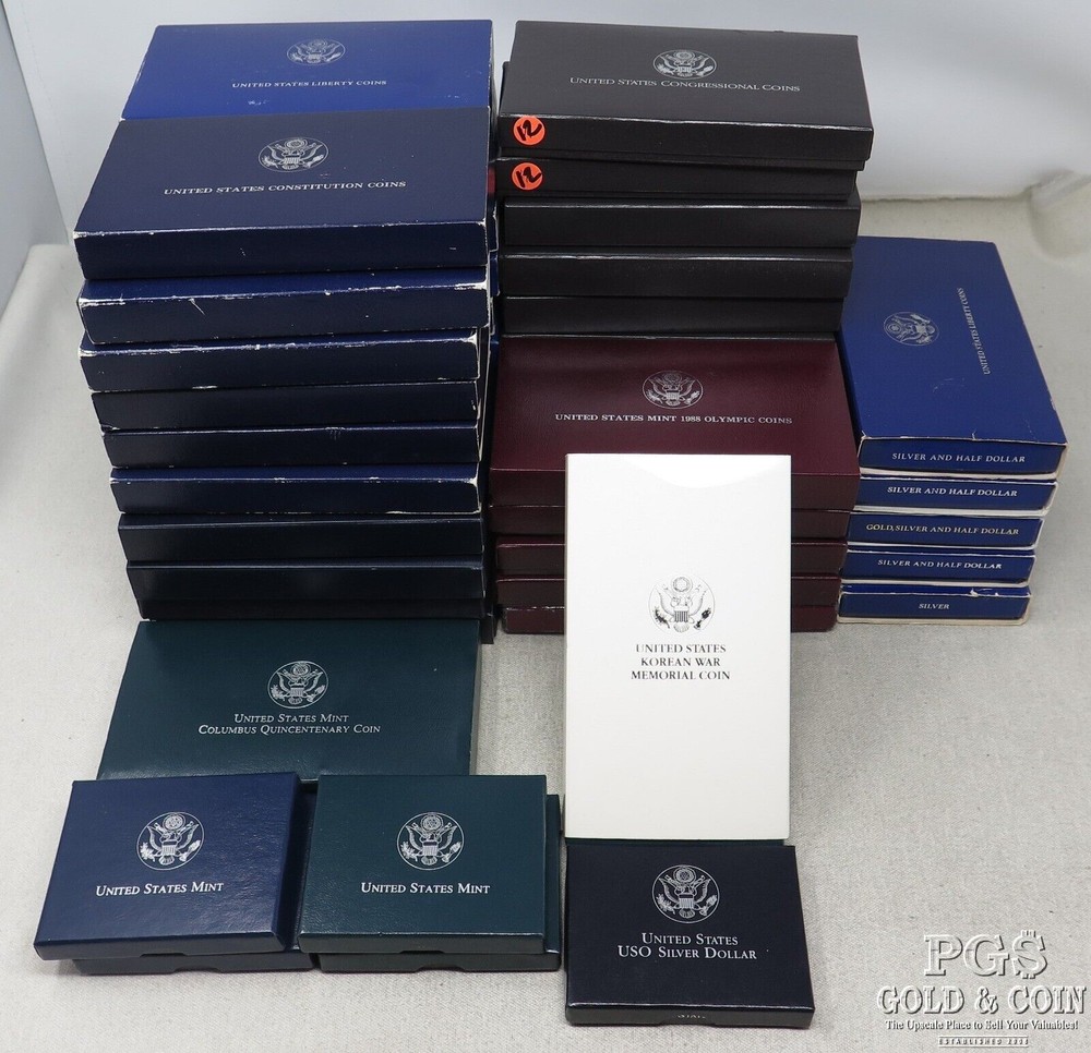 (47) Empty Commemorative Silver Dollar Boxes & COAs 27900