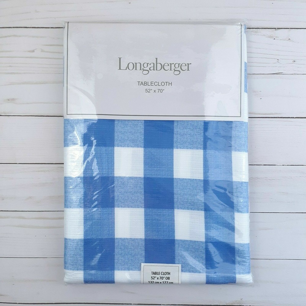 Longaberger Fabric Tablecloth Plaid Blue White 52x70