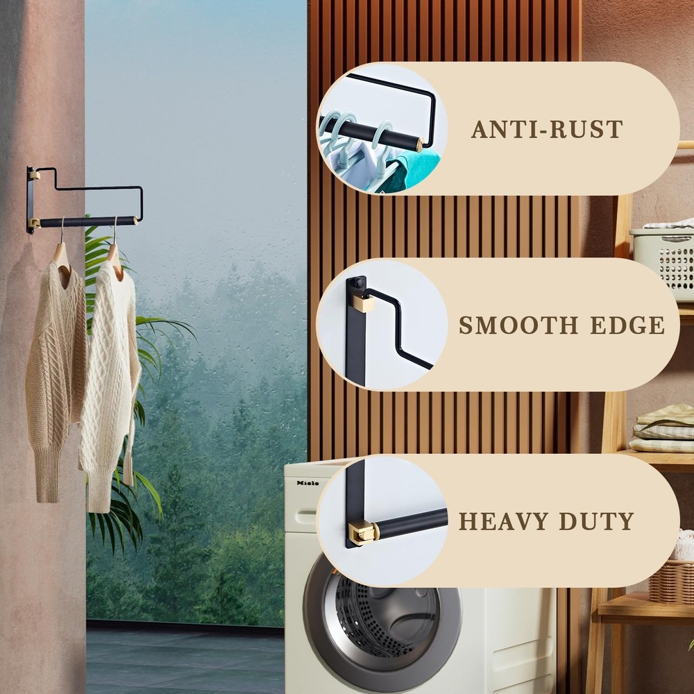 Folding Clothes Hanger Drying Rack Black Wallmounted Clothes Organizer For Laund