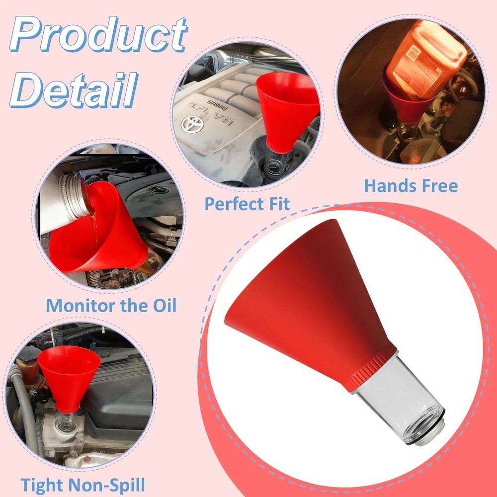 Threaded Oil Funnel with Filter Screen for Toyota, Engine Change Tool Red