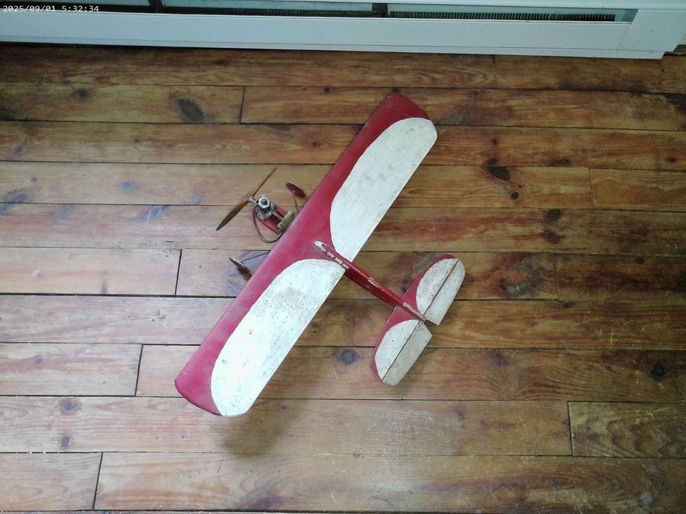 Vintage Tether Control Line Balsa Wood Plane with Thimble Drome Engine